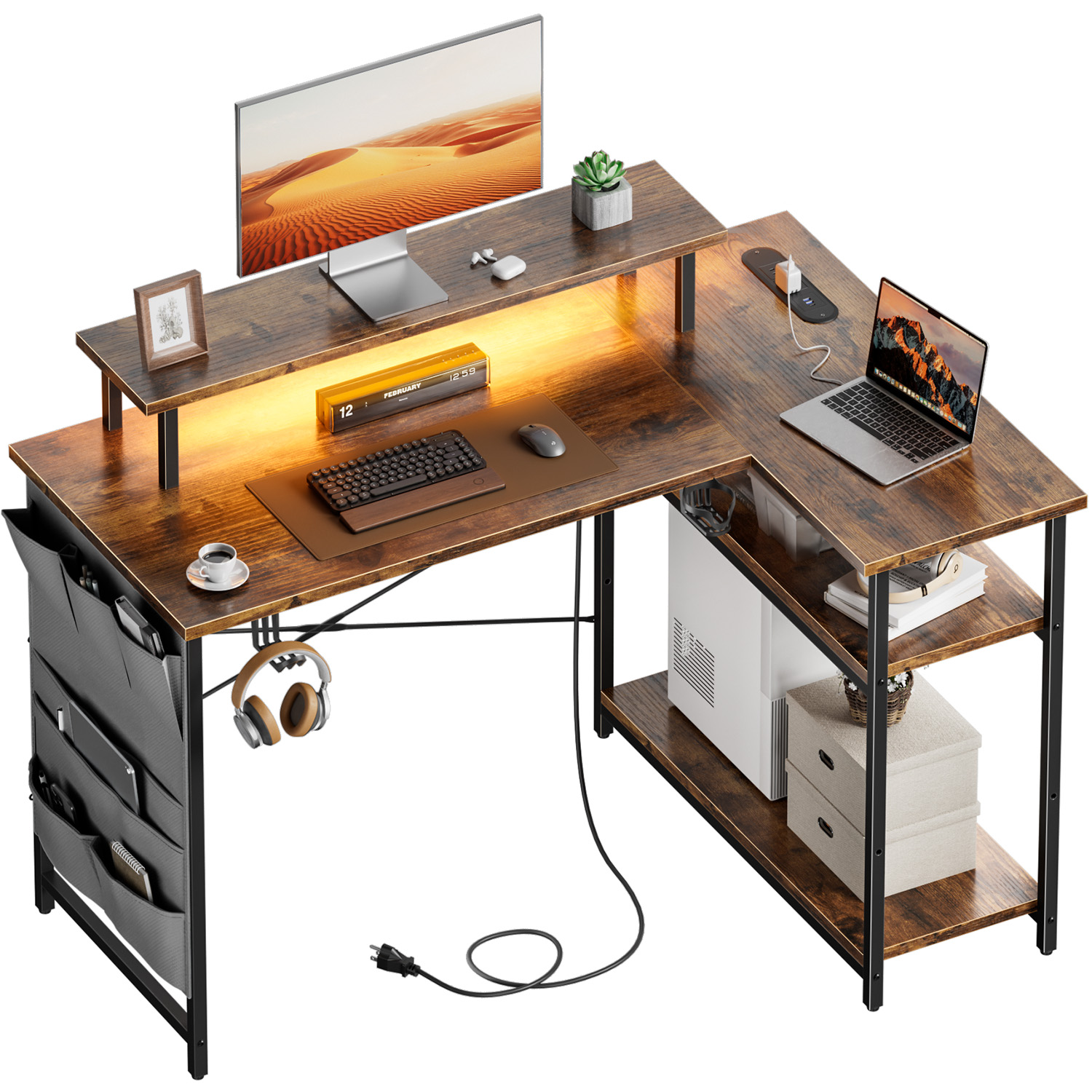 Office Furniture Outlet - Г-образный компьютерный стол с розетками и